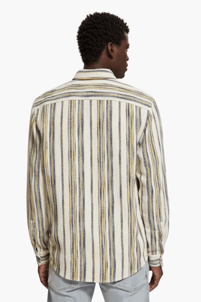 Scotch & Soda Yellow Blue Stripe Basket Weave Gradient Shirt