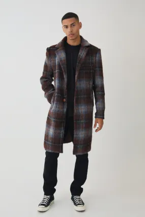 Single Breasted Check Overcoat In Blue