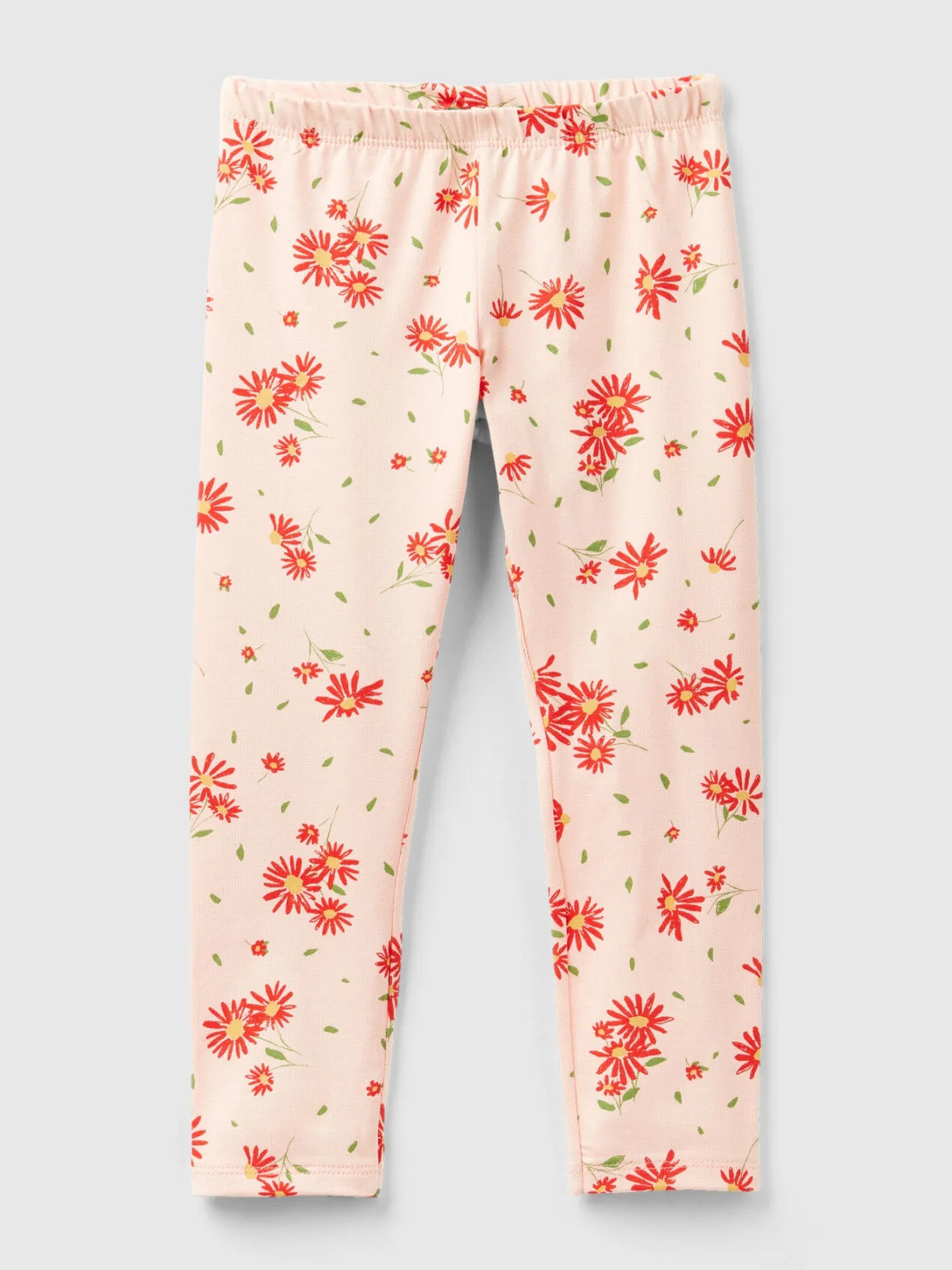 Soft pink leggings with floral print - Soft Pink | Benetton