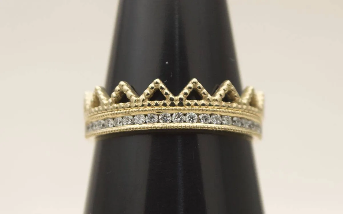 Solid 14K Gold Crown Wedding Band Stacking Ring Stackable Lace Full Eternity AD1143