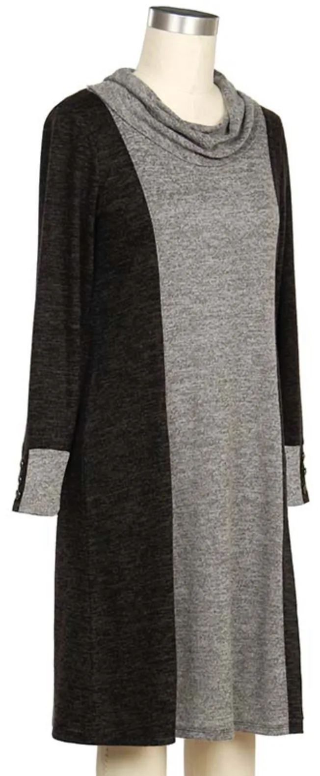 SOUTHERN LADY BLACK & GREY COWLNECK SWEATER DRESS