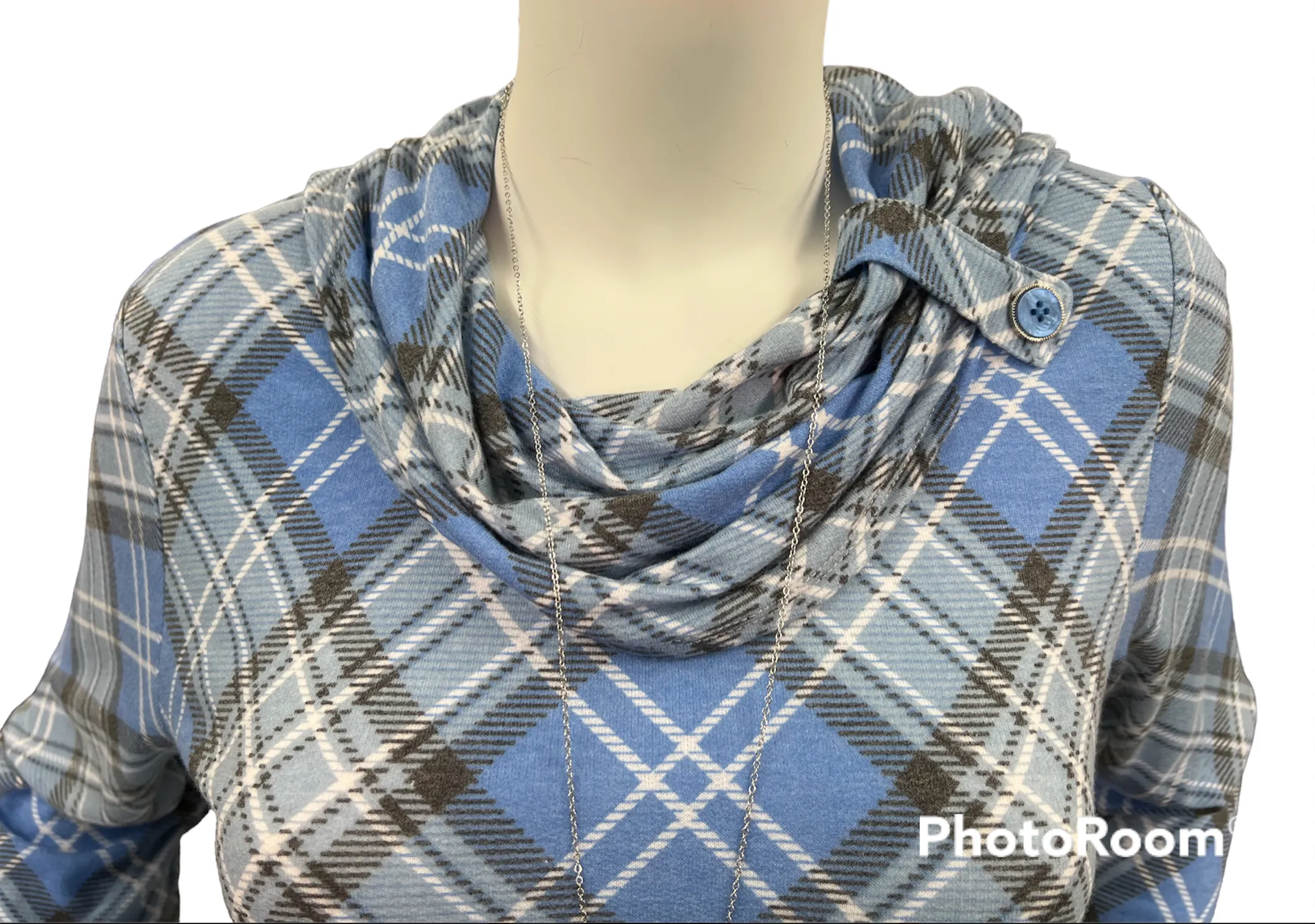 SOUTHERN LADY LONG SLEEVE PLAID KNIT COWLNECK TOP