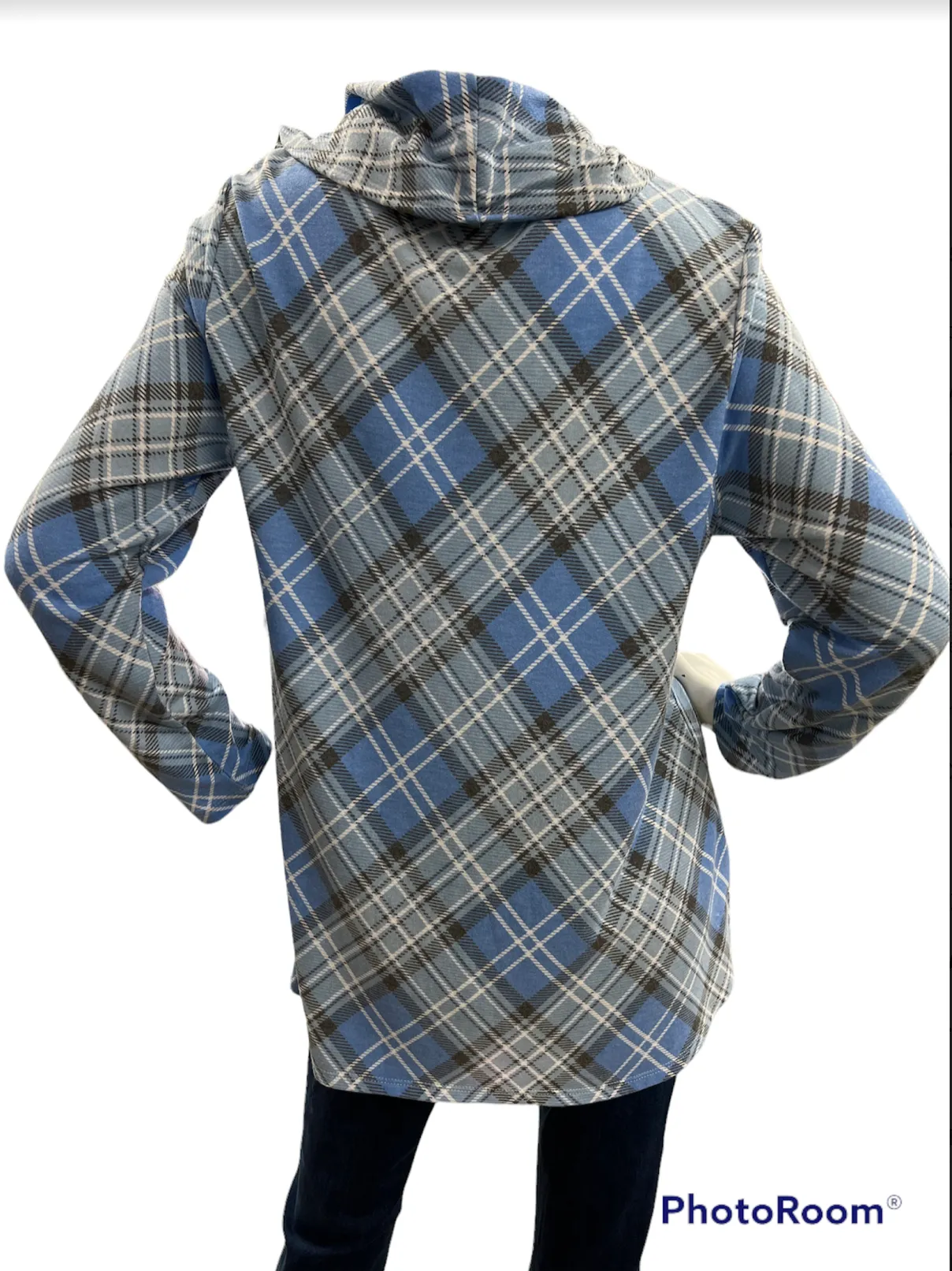 SOUTHERN LADY LONG SLEEVE PLAID KNIT COWLNECK TOP