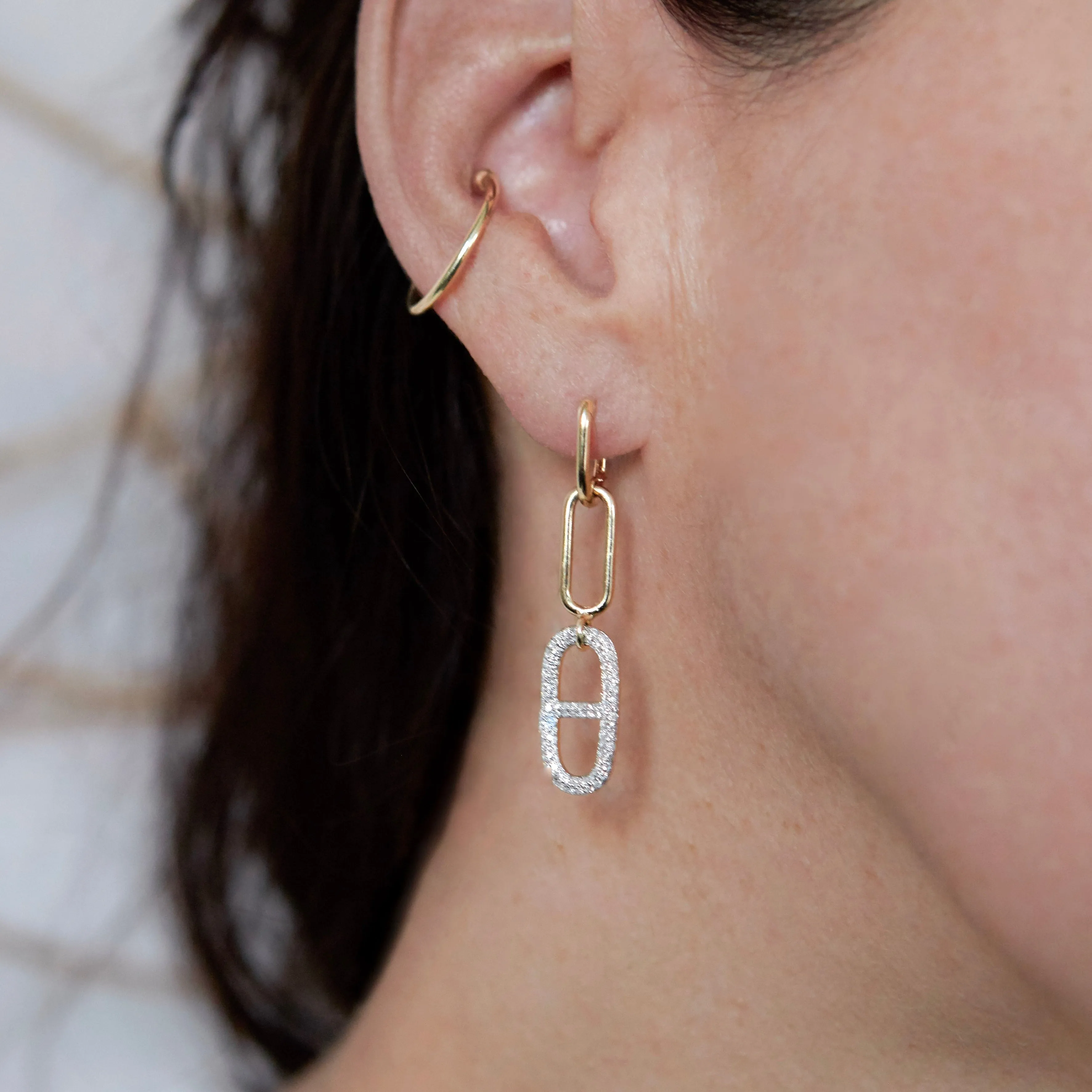 Stirrup Link Earrings with White Pavé Diamonds