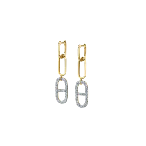 Stirrup Link Earrings with White Pavé Diamonds