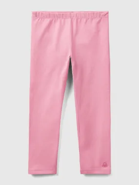 Stretch cotton leggings - Pink | Benetton