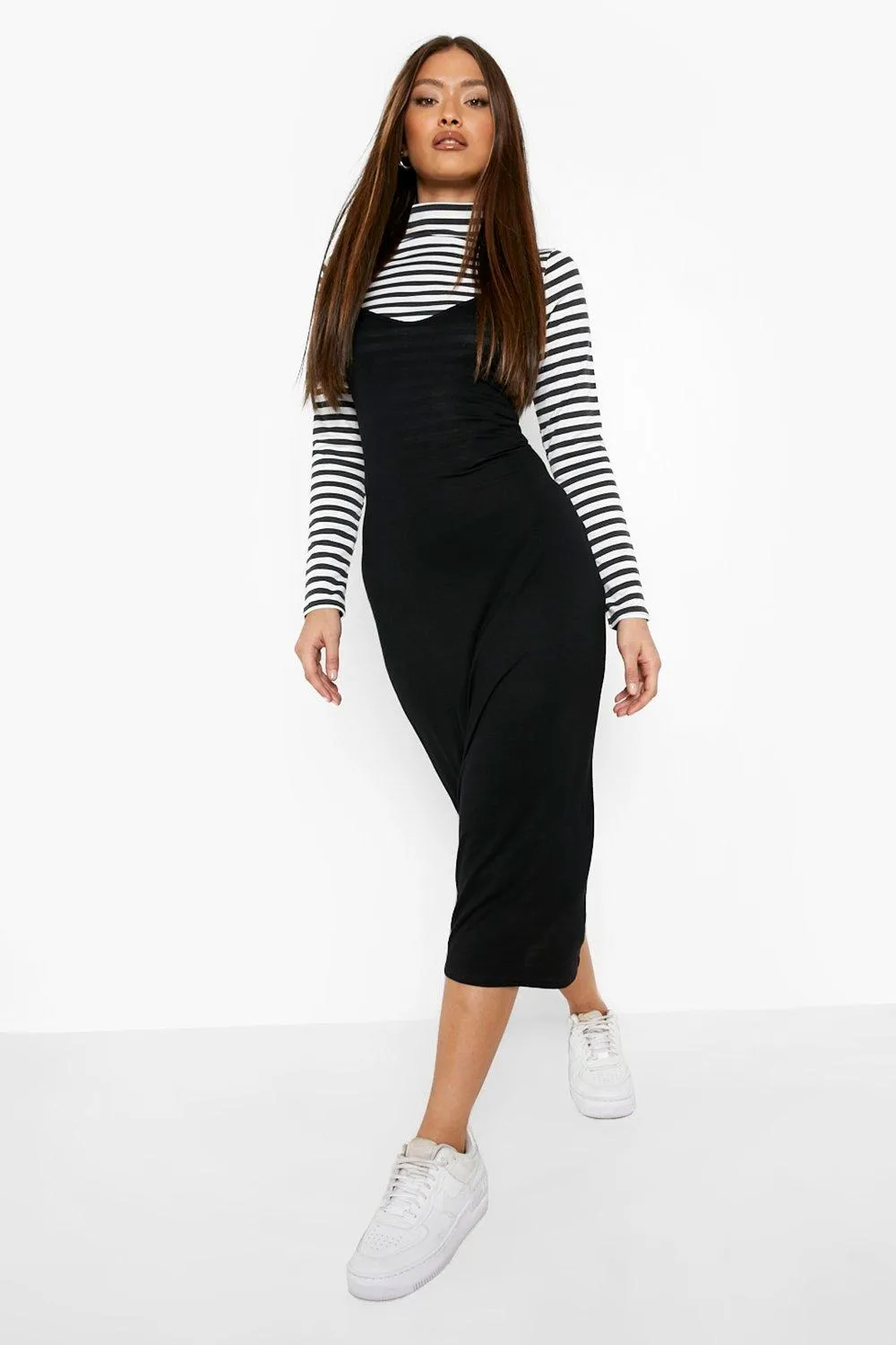 Stripe Turtleneck Top And Midi Slip