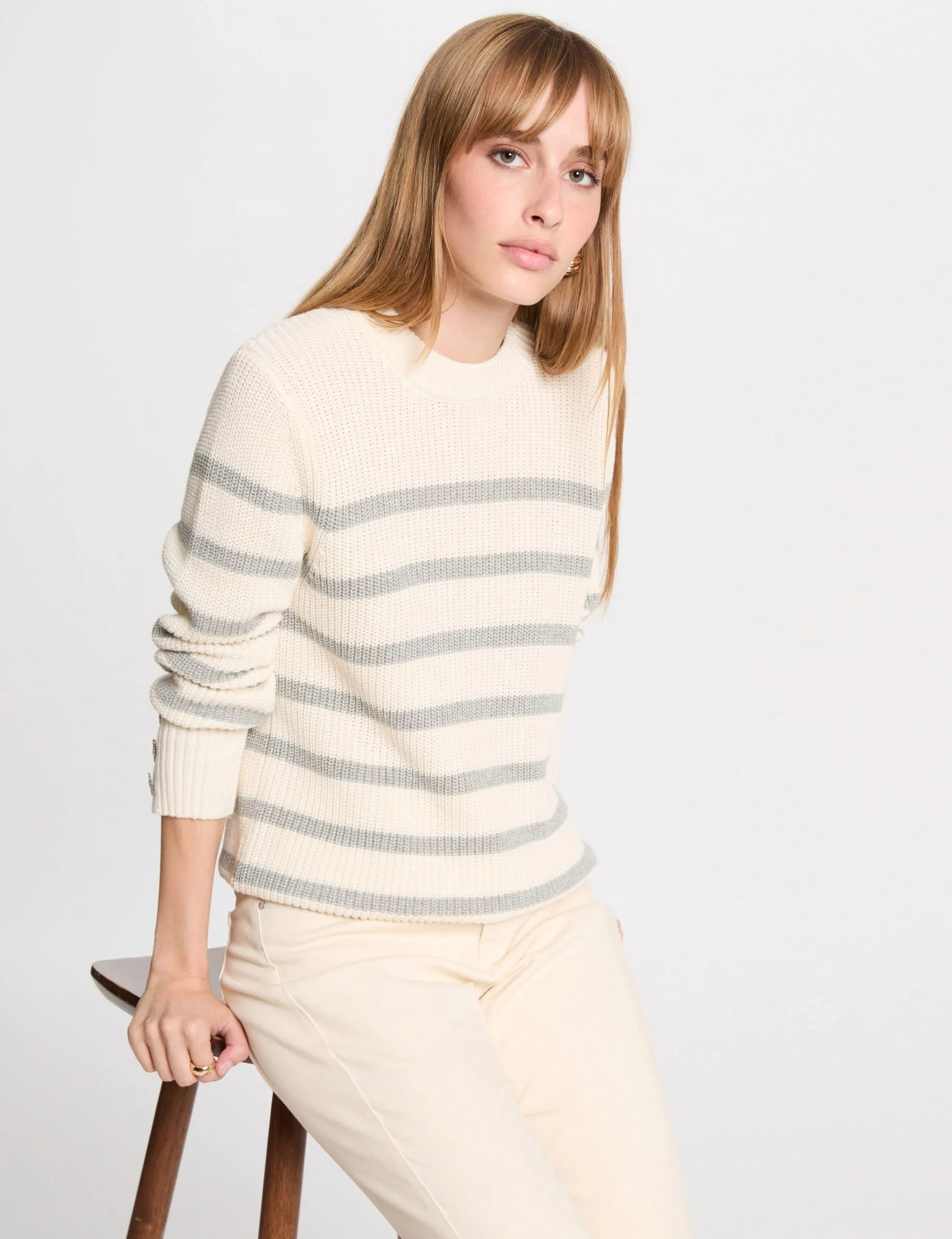 Stripped jumper round neck ivory women