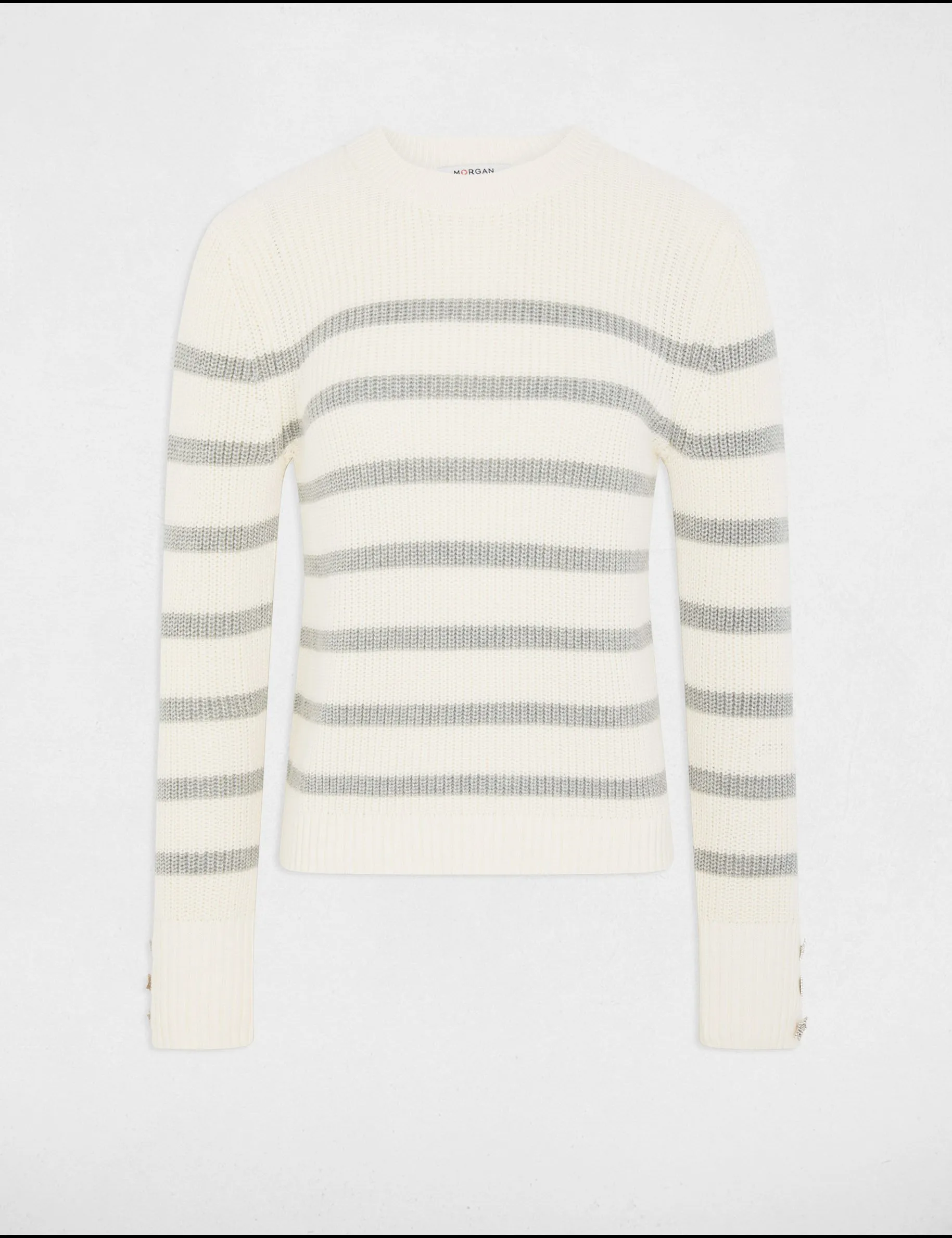 Stripped jumper round neck ivory women