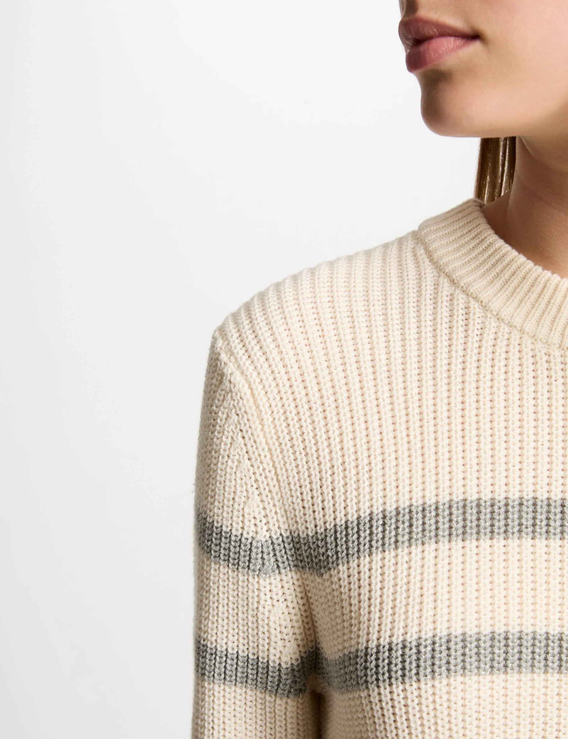 Stripped jumper round neck ivory women