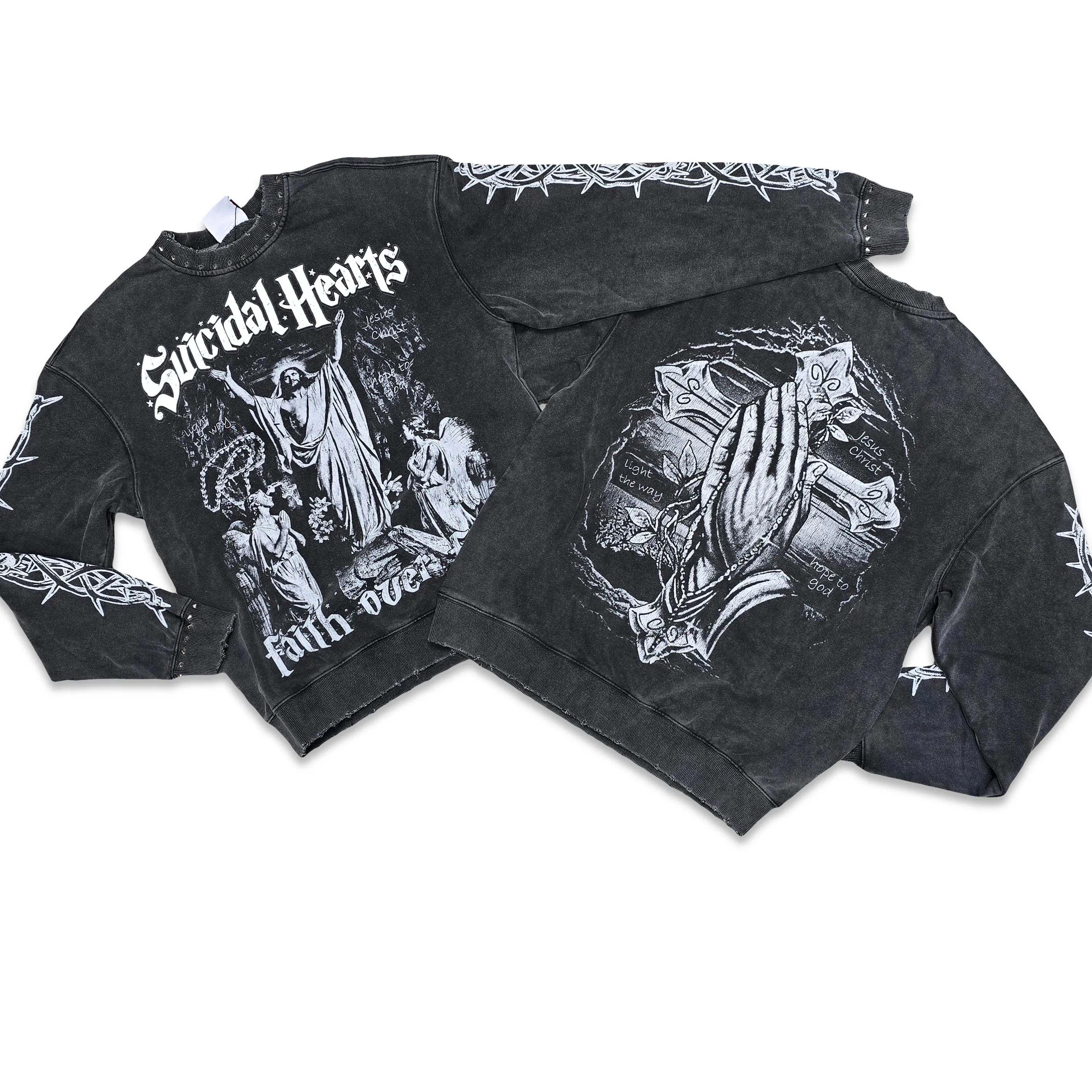 SUICIDAL HEARTS FAITH CREWNECK (BLACK WASH)