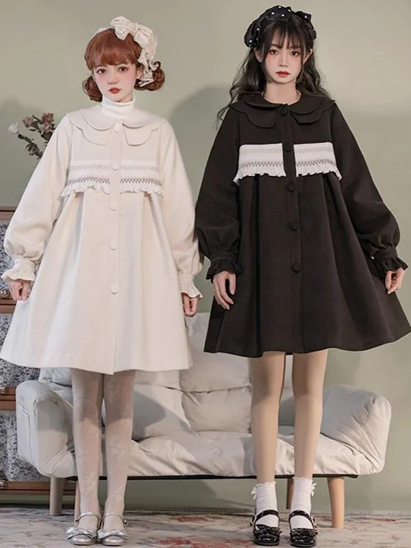 Sweet Lolita Coats Ecru White Coat Ruffles Overcoat Polyester Fall Lolita Outwears