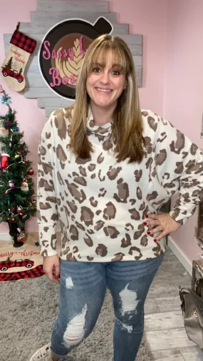 Tan Leopard Cowlneck Sweater