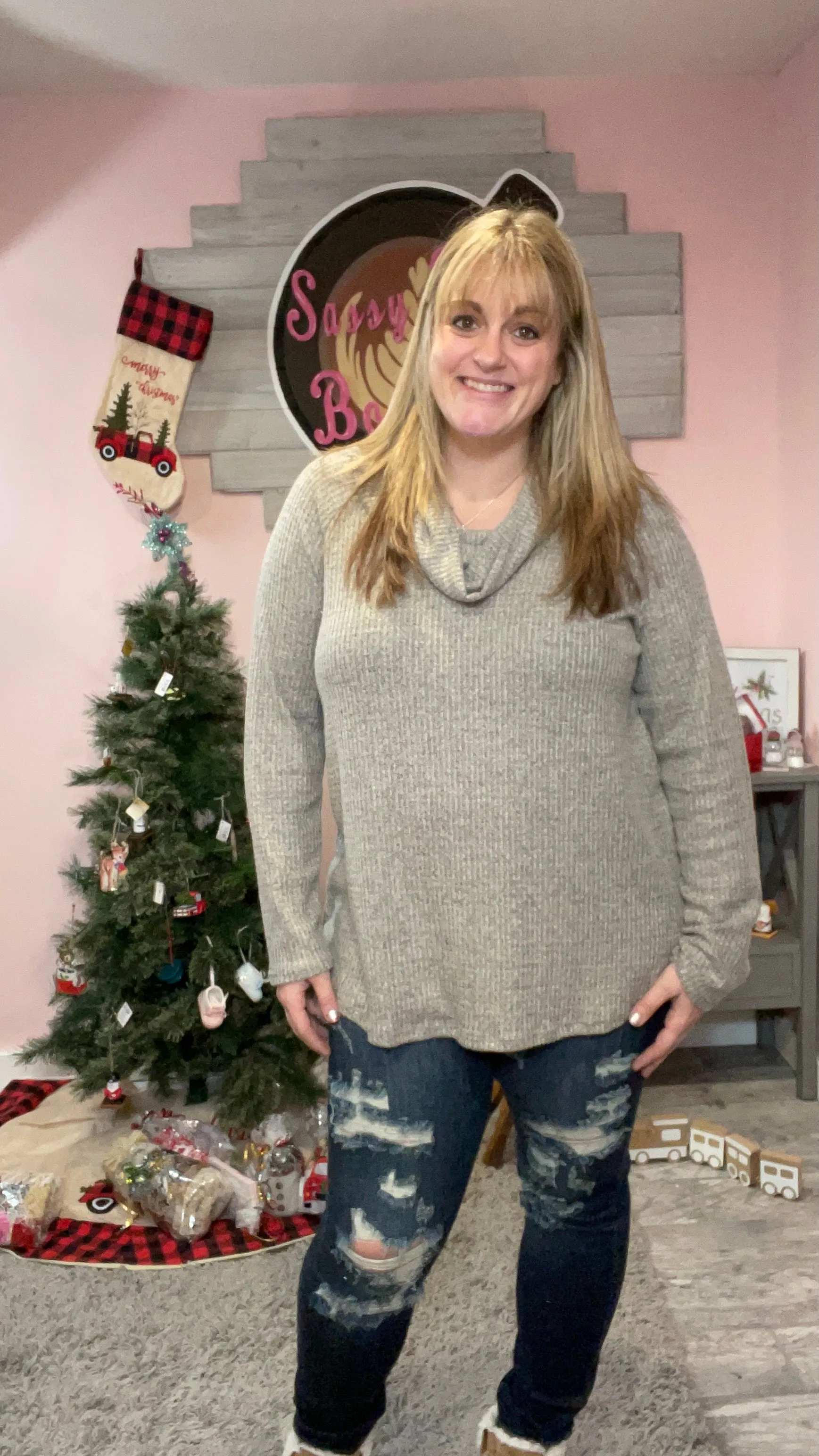 Taupe Cowlneck Top