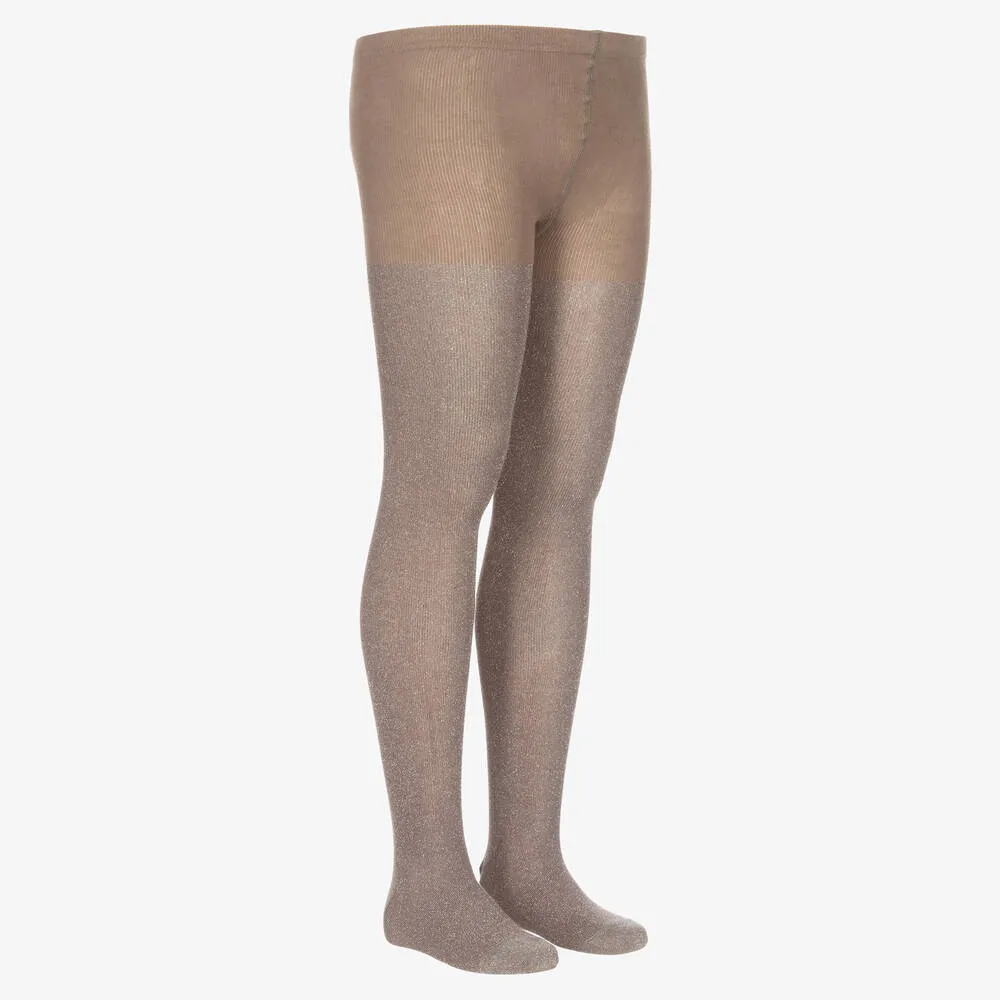 Teen Girls Brown Knitted Sparkly Tights