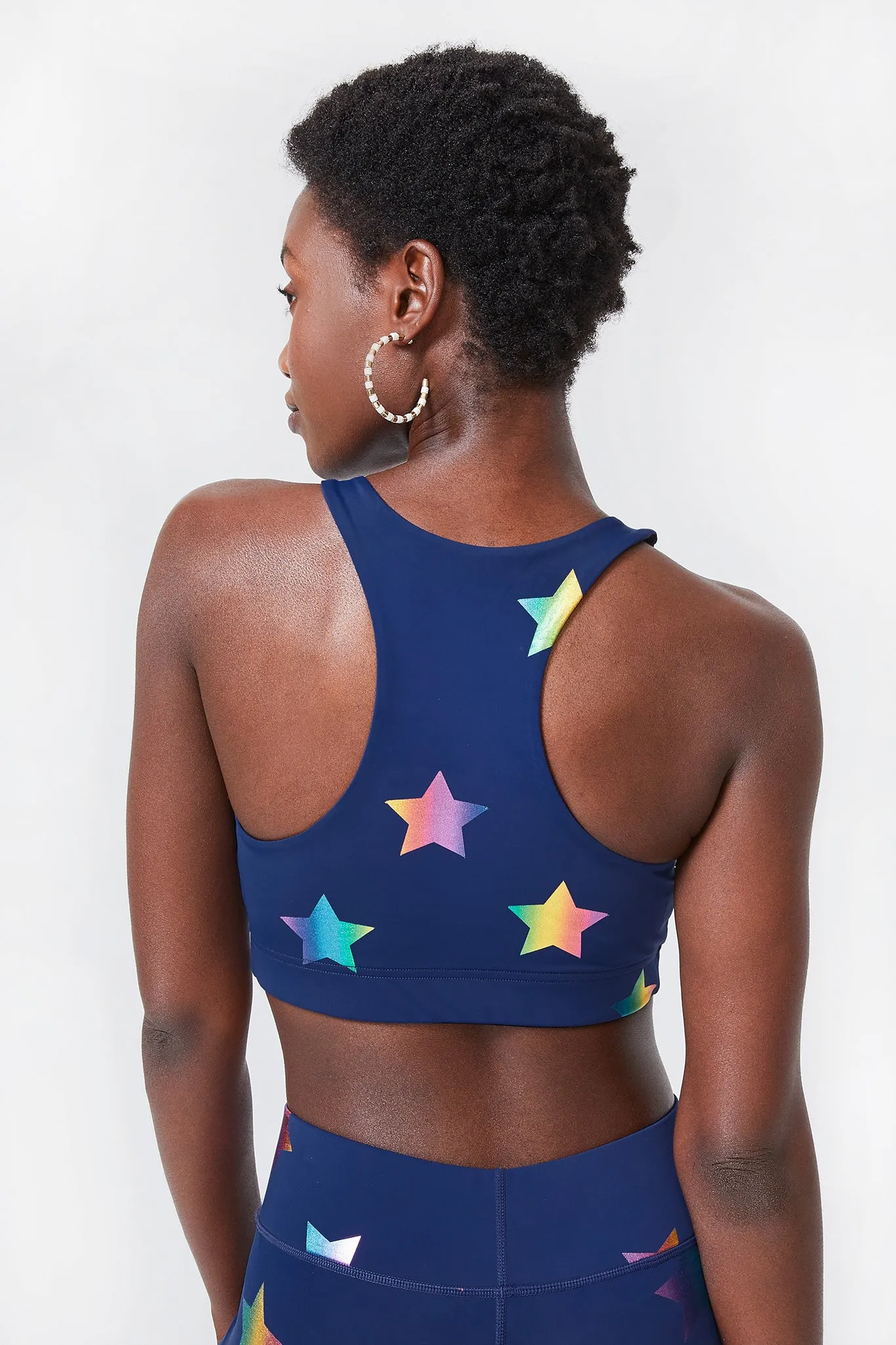 UpLift Sports Bra in Navy Rainbow Star Foil