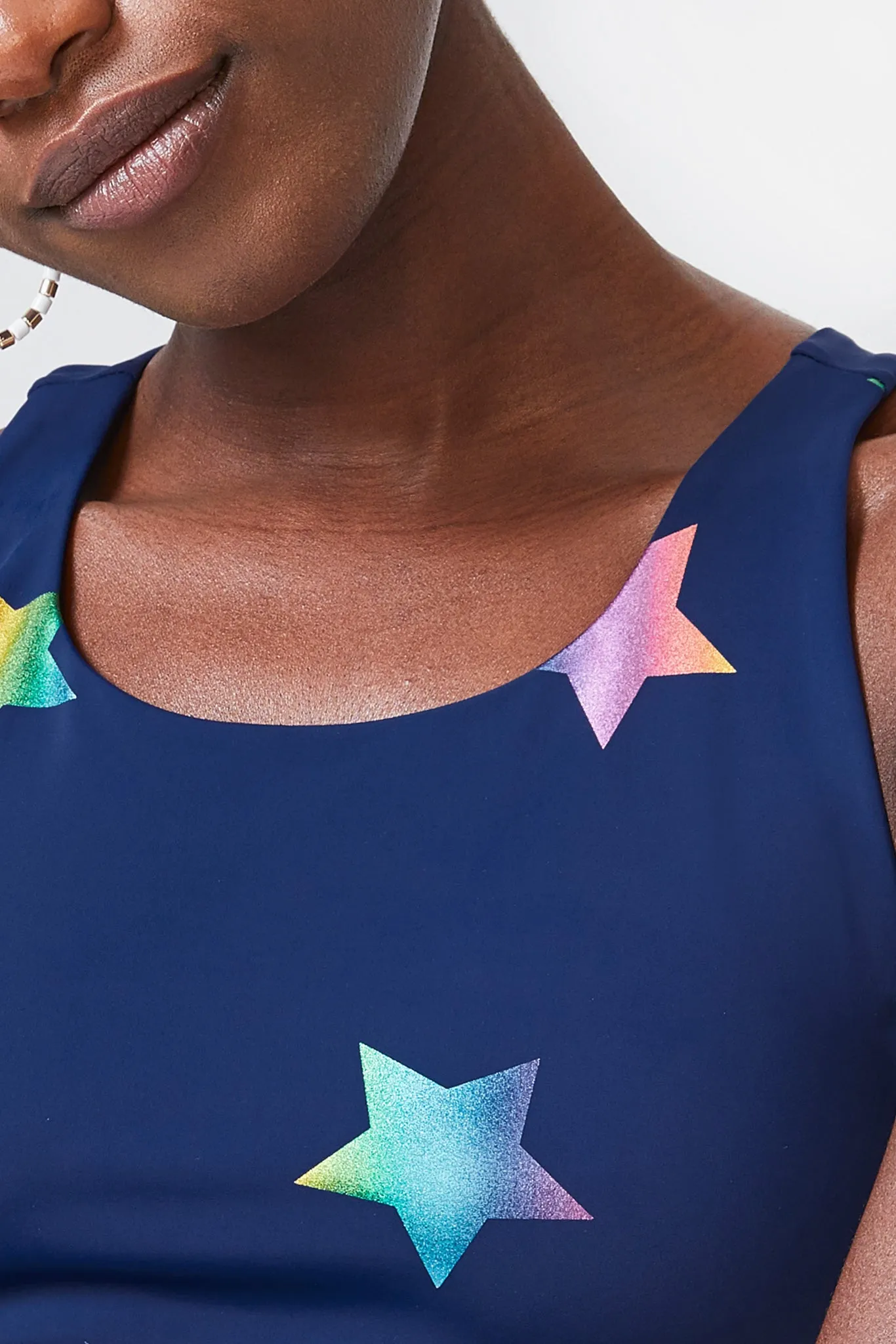 UpLift Sports Bra in Navy Rainbow Star Foil