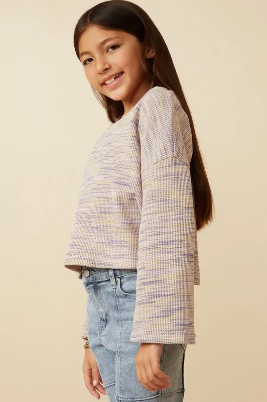 V-Neck Drop Shoulder Knit Top- Girls