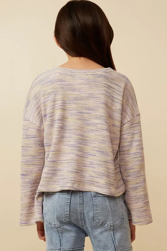 V-Neck Drop Shoulder Knit Top- Girls