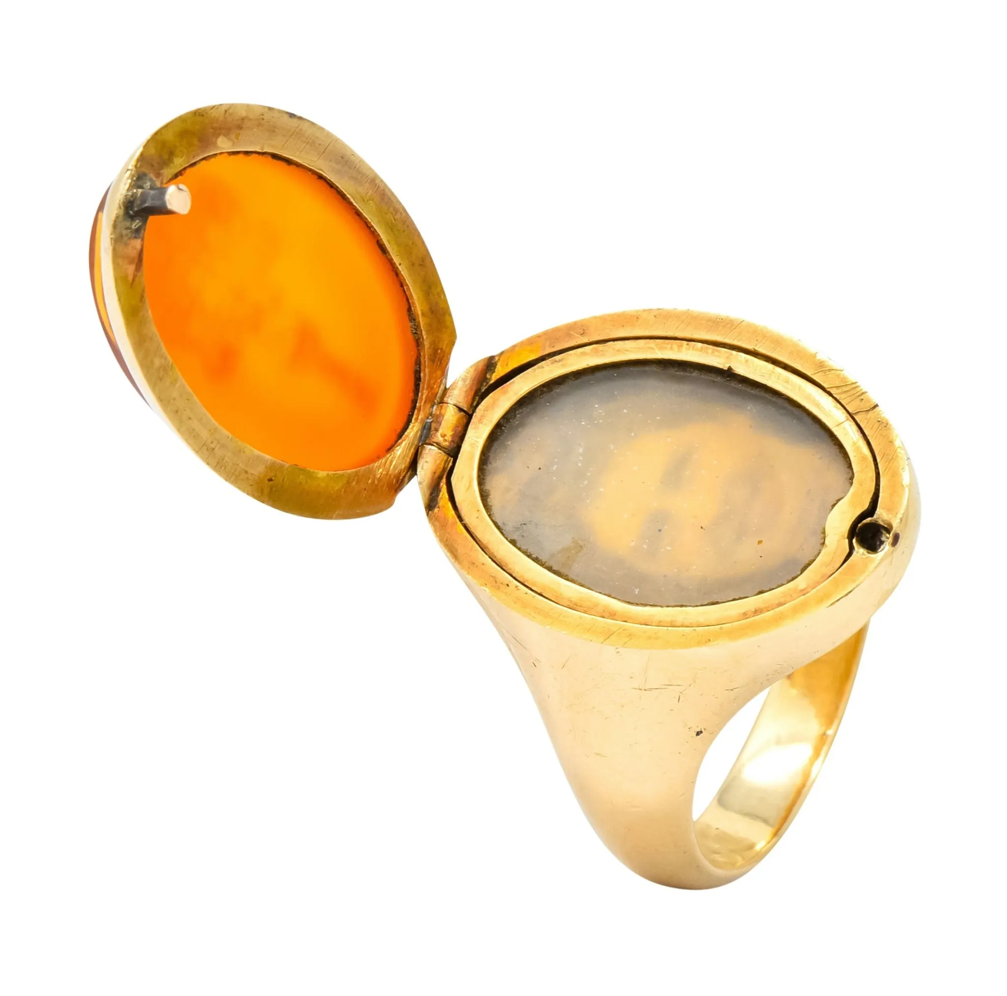 Victorian Carnelian Intaglio 14 Karat Gold Unisex Locket Ring