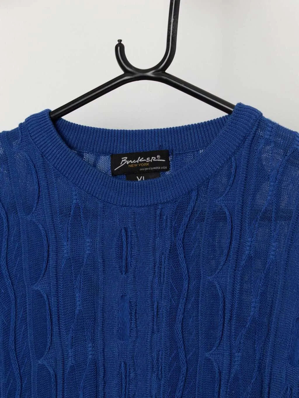 Vintage 3D knit blue jumper, relaxed fit – Large