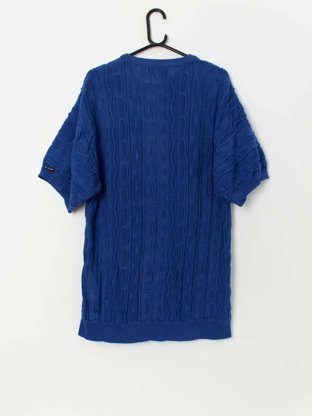 Vintage 3D knit blue jumper, relaxed fit – Large