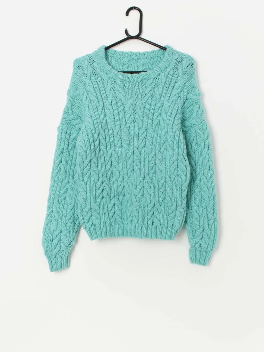 Vintage handknitted aqua blue jumper – Medium