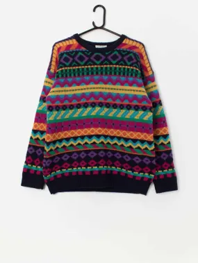 Vintage Zig Zag multi-coloured wool jumper, made in Scotland – Medium