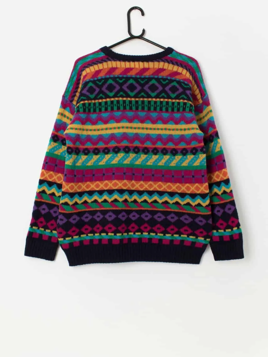 Vintage Zig Zag multi-coloured wool jumper, made in Scotland – Medium