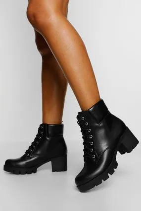 Wide Width Block Heel Combat Boots