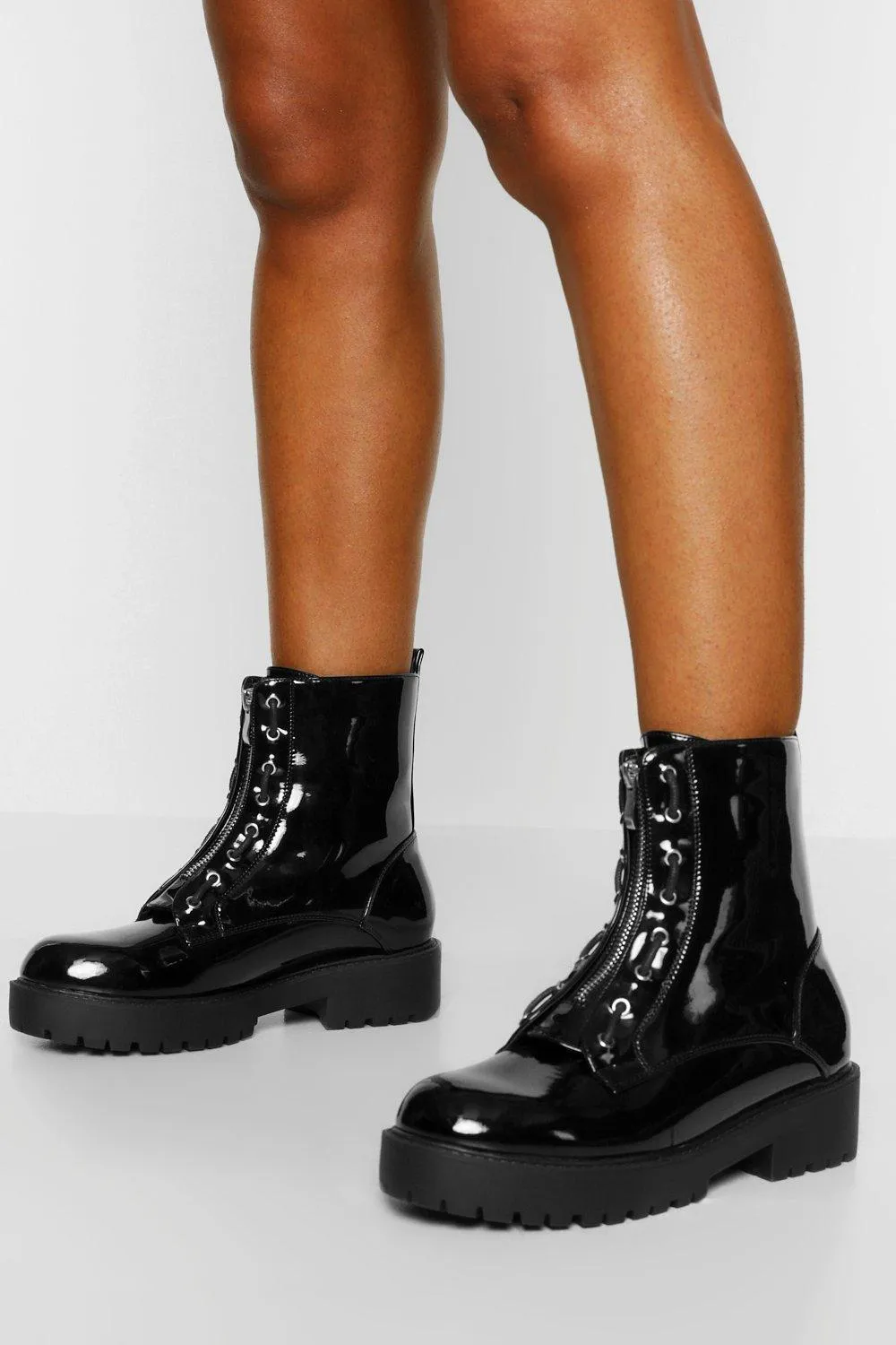 Wide Width Zip Front Combat Boots