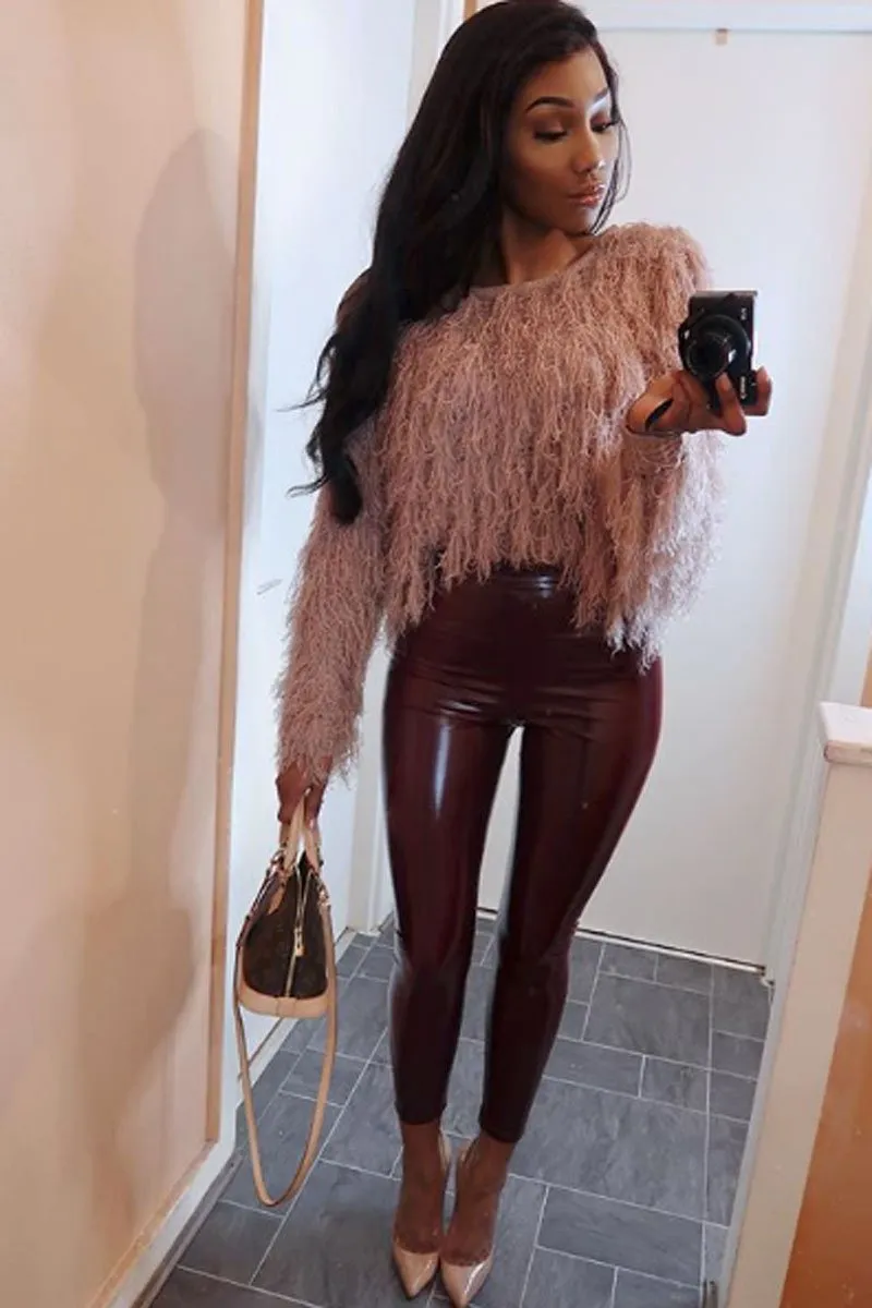 Wine Shiny Vinyl PU Leggings - Rio