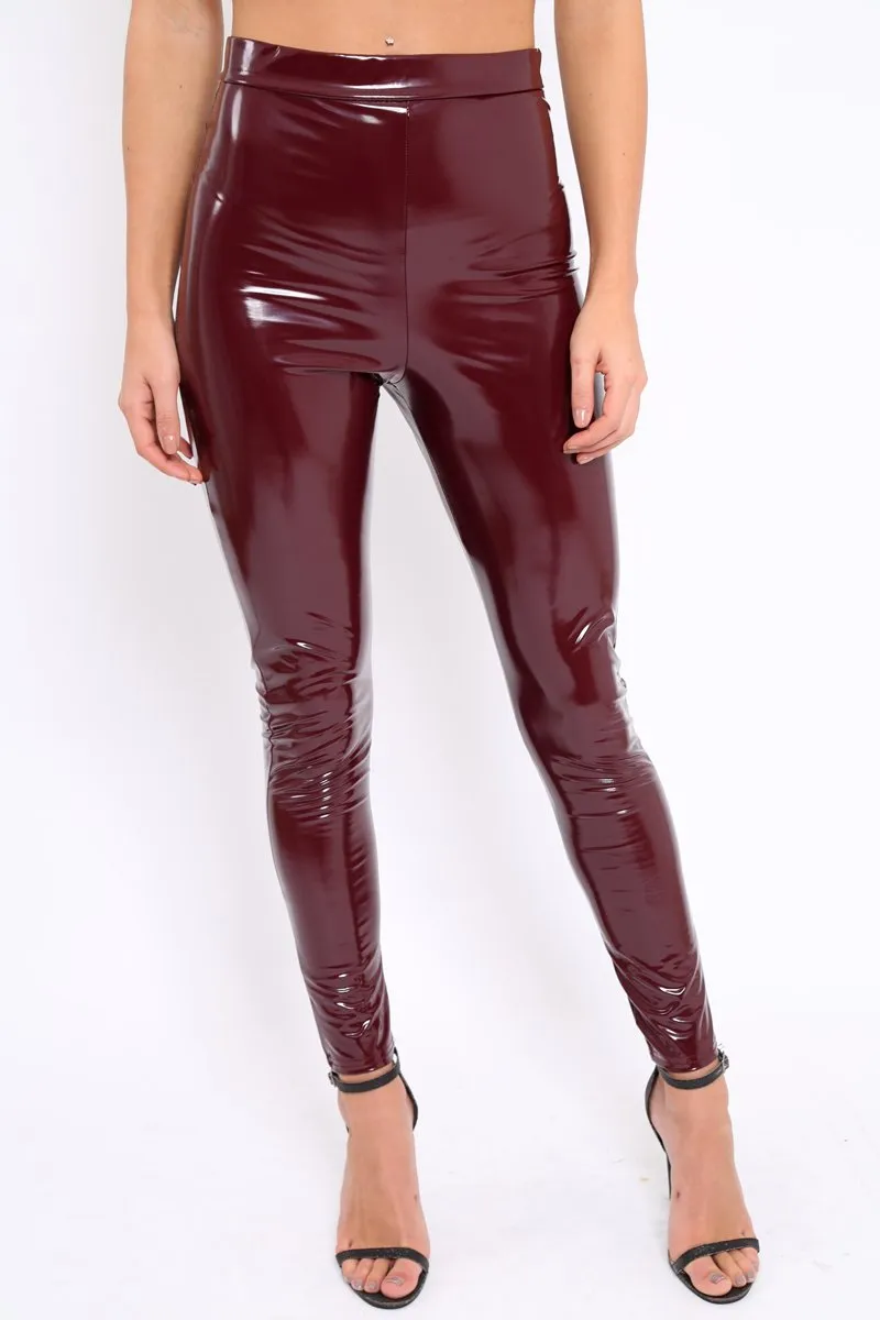 Wine Shiny Vinyl PU Leggings - Rio