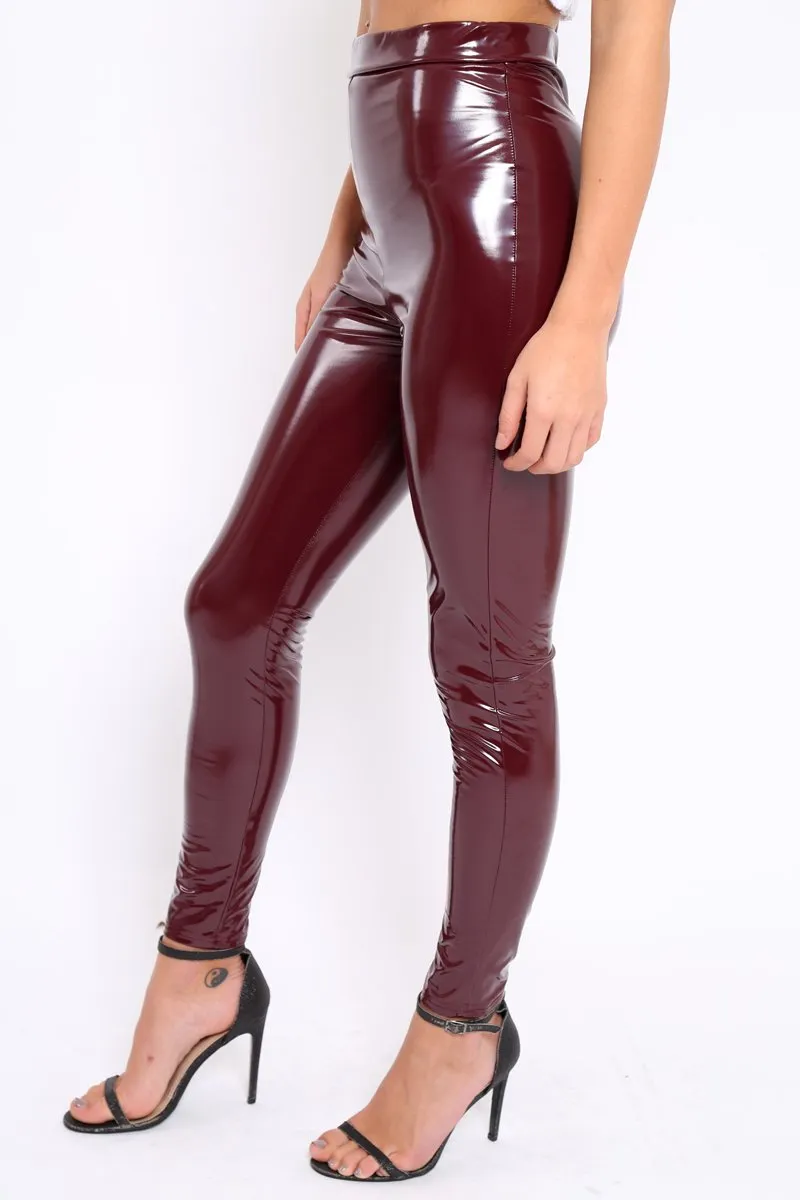 Wine Shiny Vinyl PU Leggings - Rio