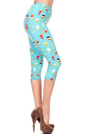 Women's Plus Colorful Cocktail Beverage Printed Cropped Capri Leggings