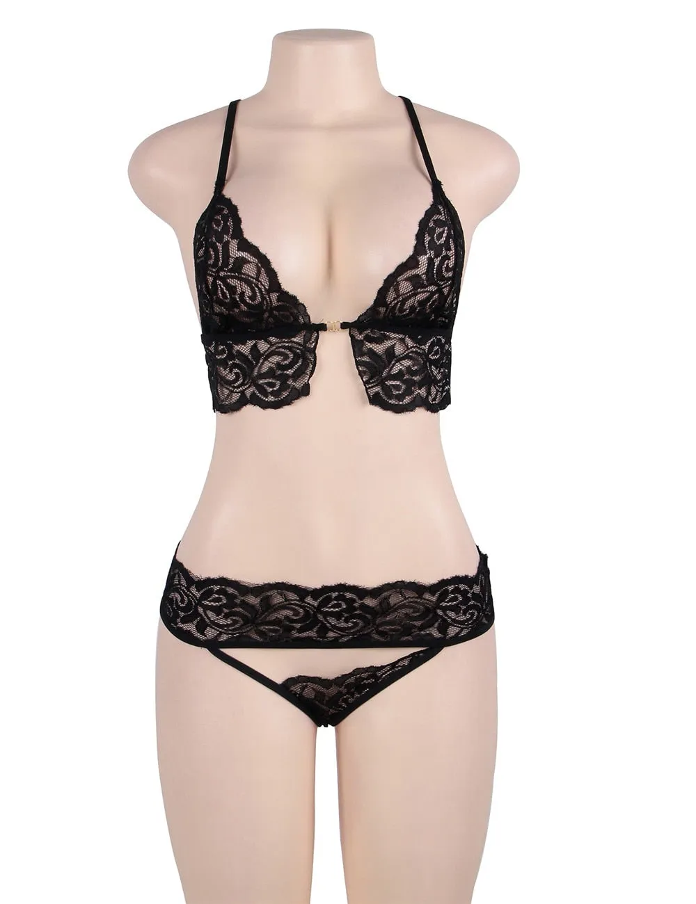 Women's Sexy Erotic Lace Floral Ultra Thin See-through Lingerie Set