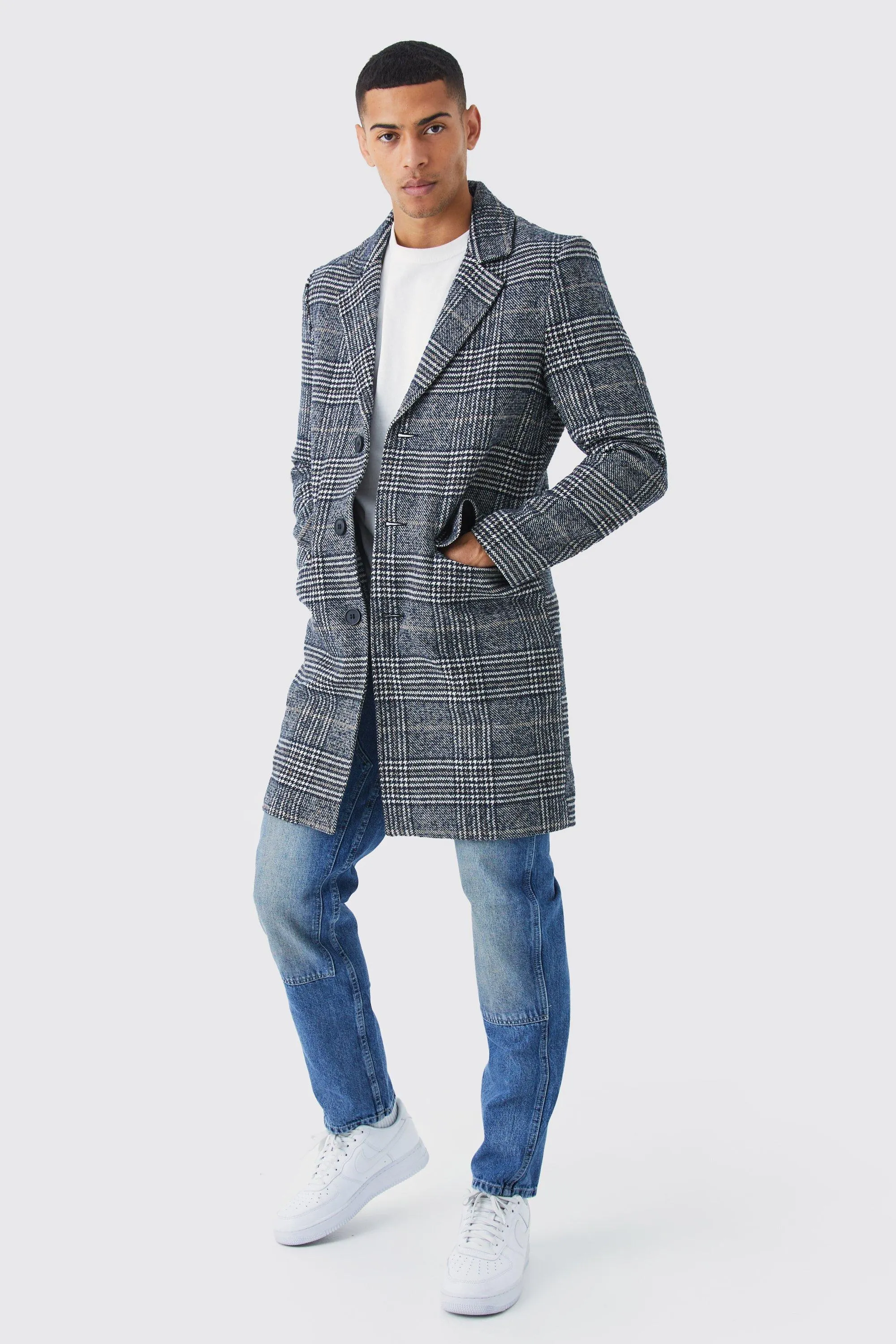 Wool Mix Check Overcoat