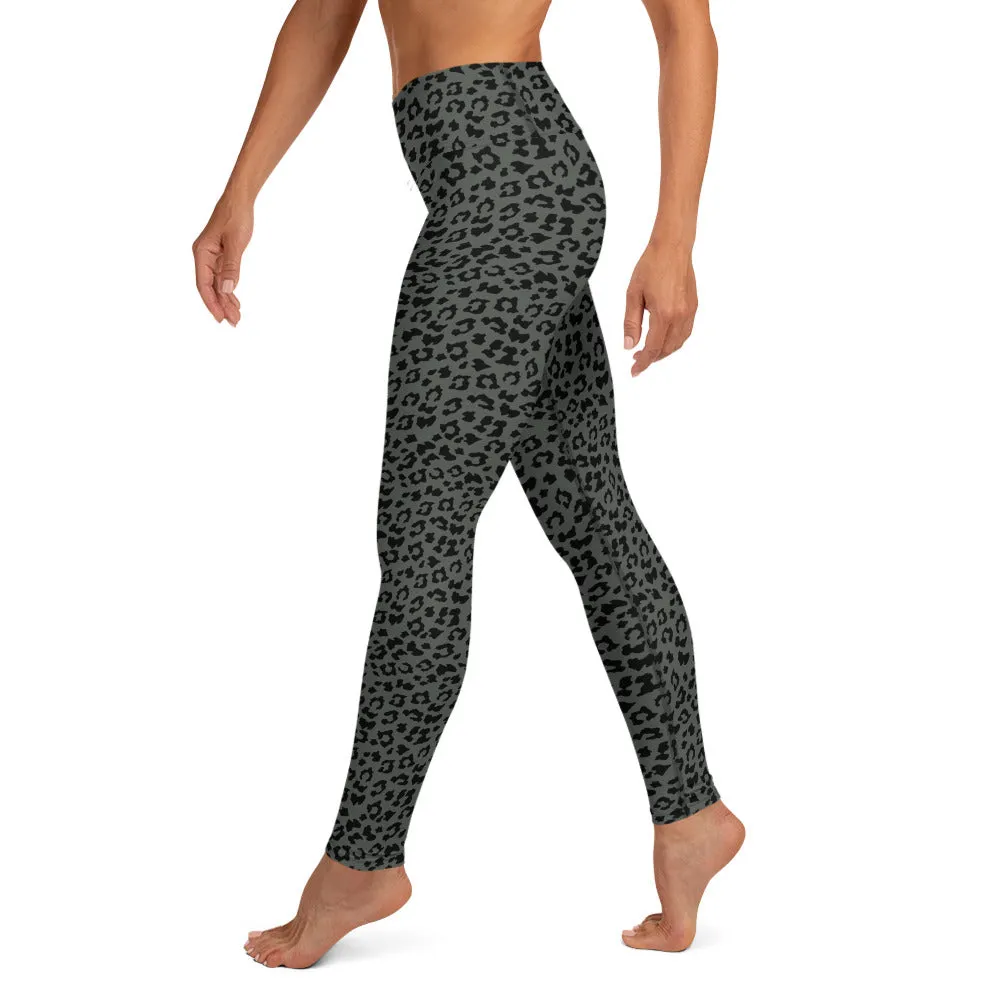 Yoga Leggings in Dark Muted Green Leopard