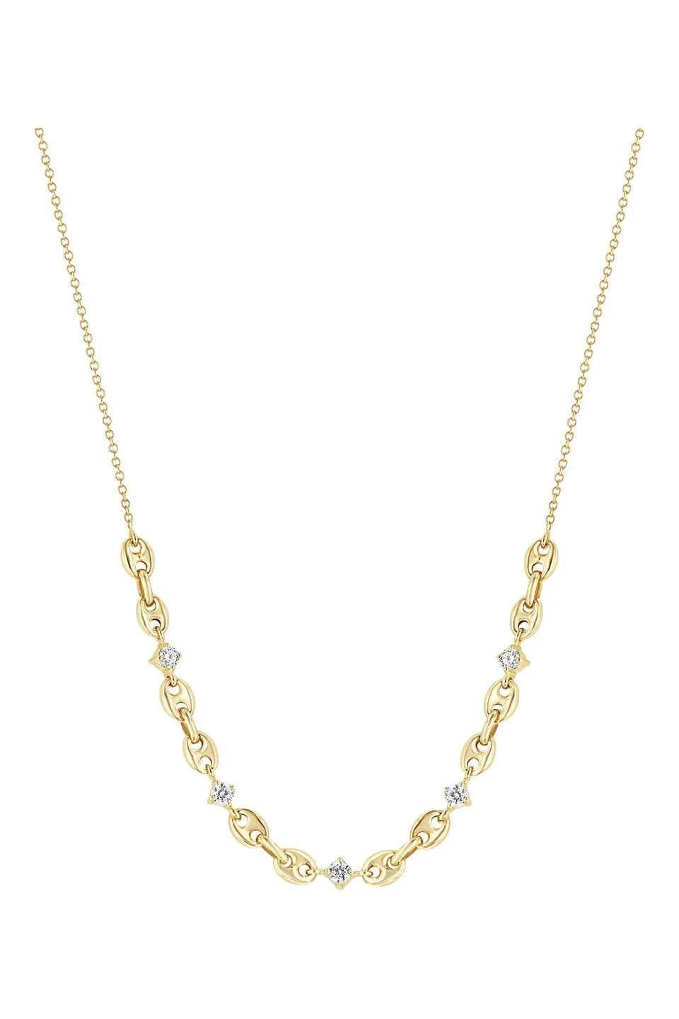 Zoe Chicco 5 Prong Diamond Small Puffed Mariner Station Necklace in 14k Yellow Gold