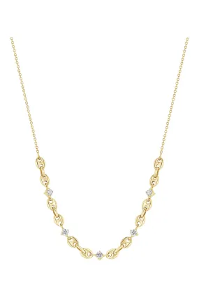 Zoe Chicco 5 Prong Diamond Small Puffed Mariner Station Necklace in 14k Yellow Gold